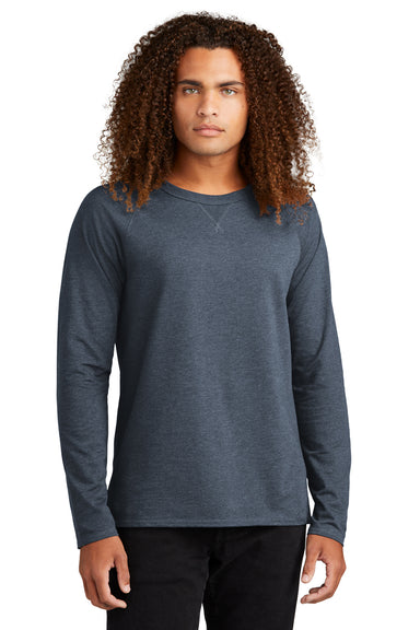 District Mens French Terry Long Sleeve Crewneck Sweatshirt Washed Indigo Blue Front