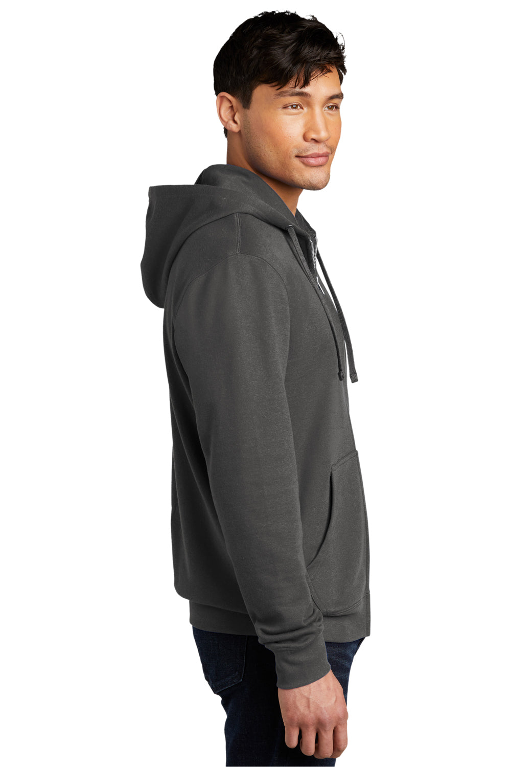 District Mens Very Important Fleece Full Zip Hooded Sweatshirt Hoodie Charcoal Grey Side