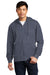District Mens Very Important Fleece Full Zip Hooded Sweatshirt Hoodie Heather Navy Blue Front