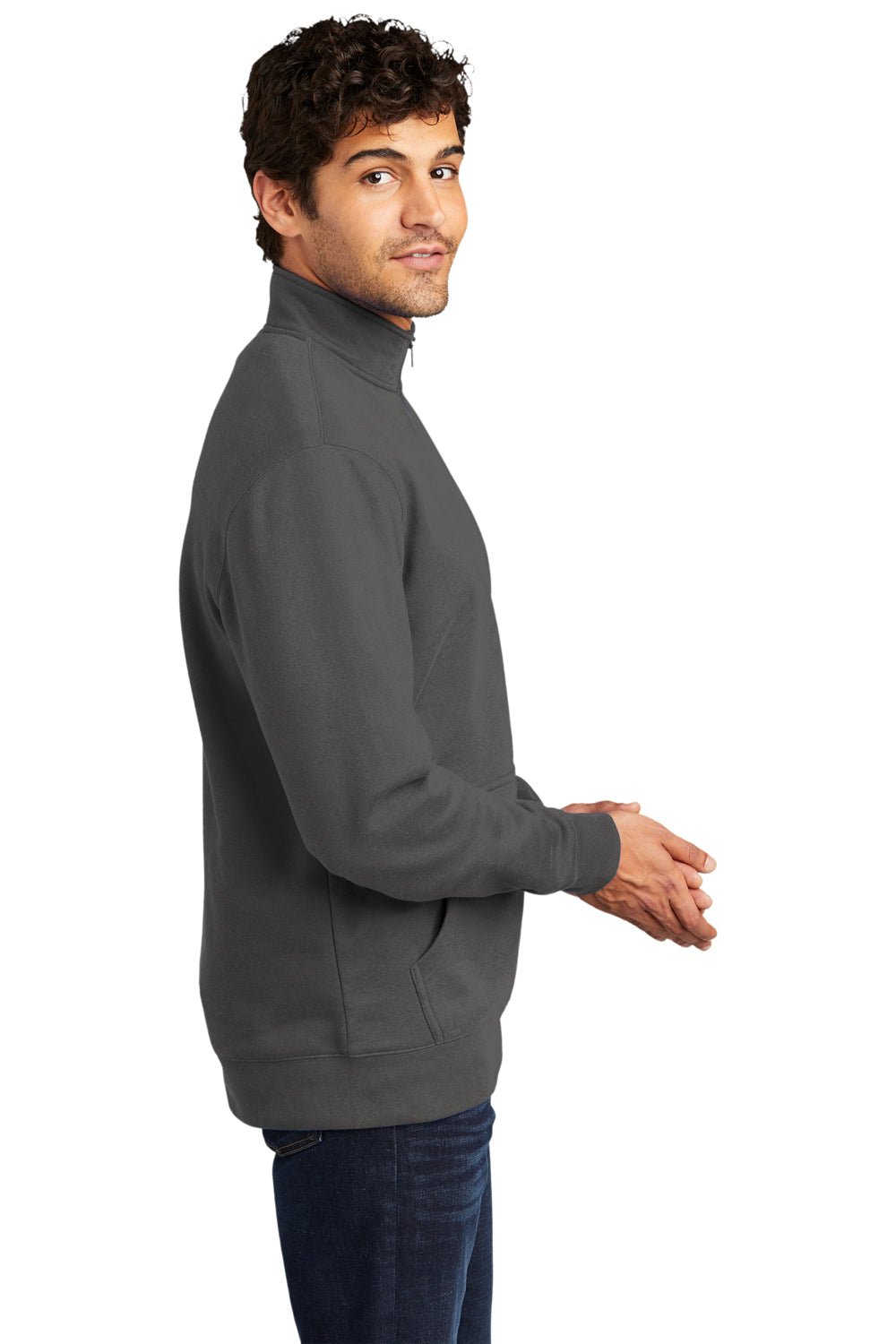 District Mens Very Important 1/4 Zip Sweatshirt Charcoal Grey Side