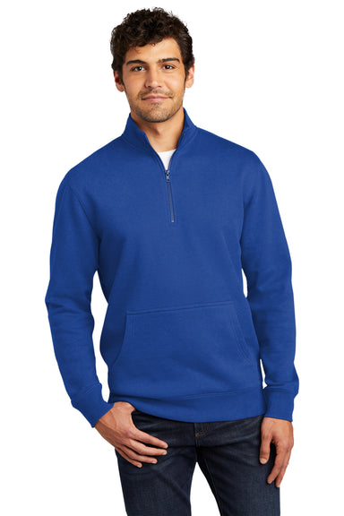 District Mens Very Important 1/4 Zip Sweatshirt Deep Royal Blue Front