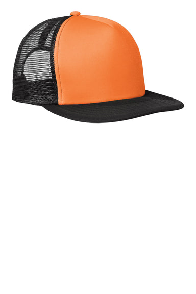 District DT624 Flat Bill Snapback Trucker Hat Neon Orange Front