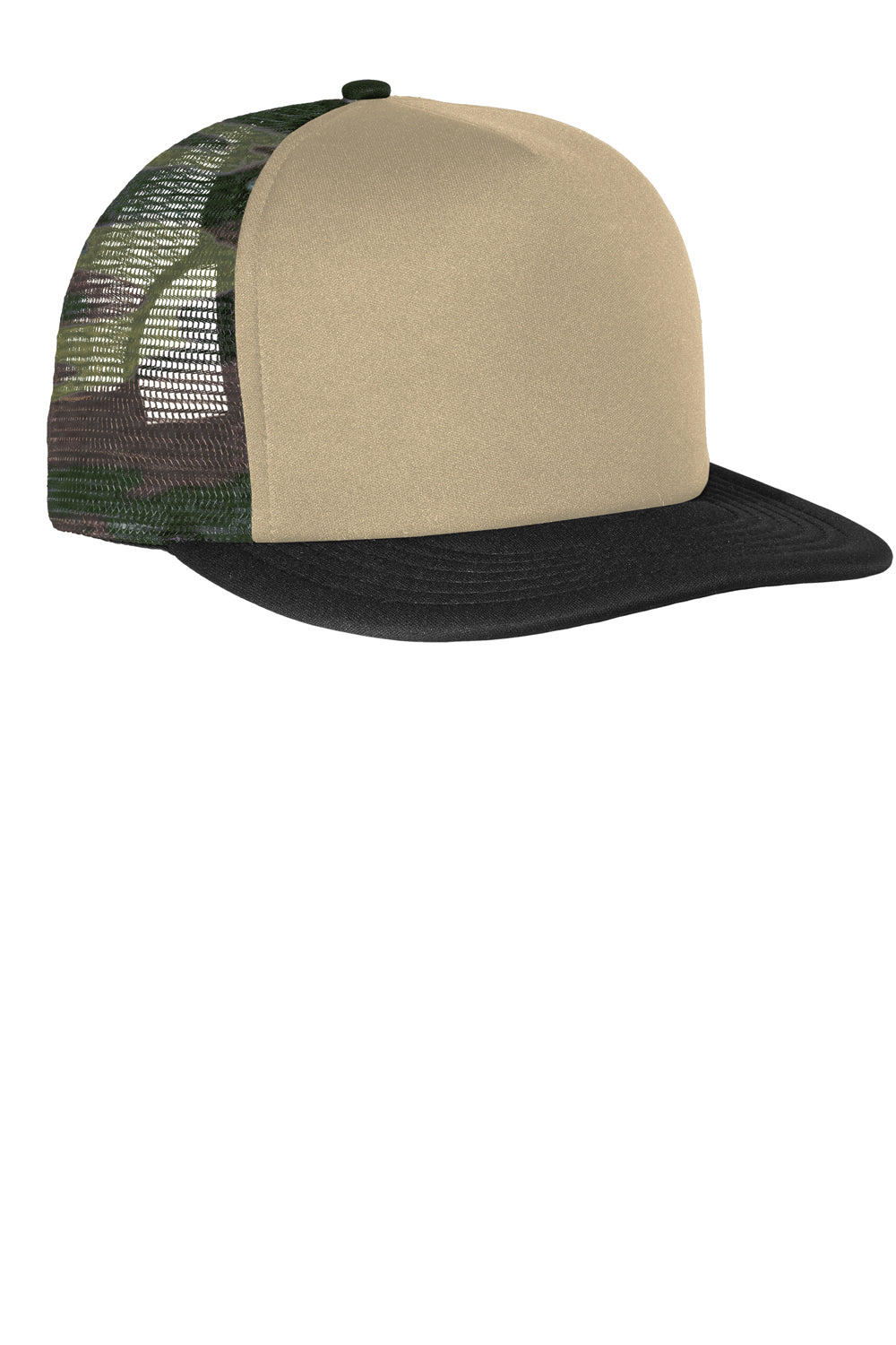 District DT624 Flat Bill Snapback Trucker Hat Military Camo Front