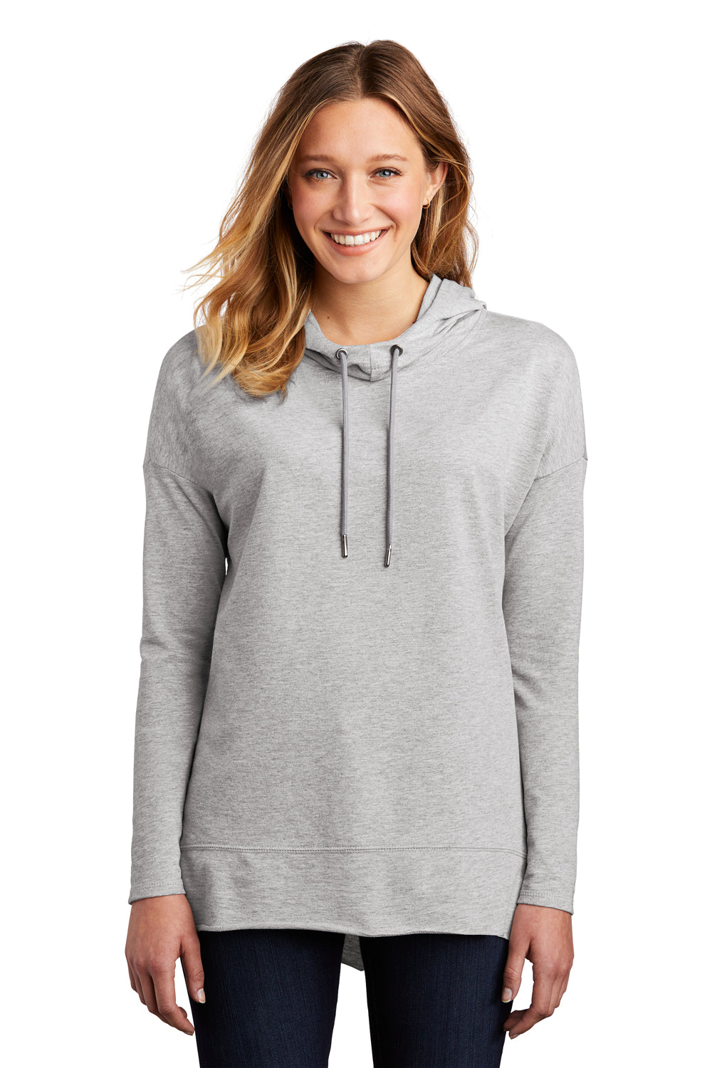 District Womens Featherweight French Terry Hooded Sweatshirt Hoodie Heather Light Grey Front