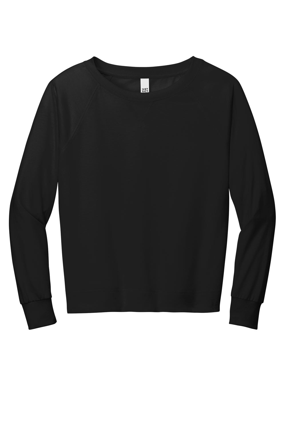 District Womens French Terry Long Sleeve Crewneck Sweatshirt Black Flat Front