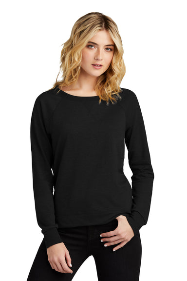 District Womens French Terry Long Sleeve Crewneck Sweatshirt Black Front