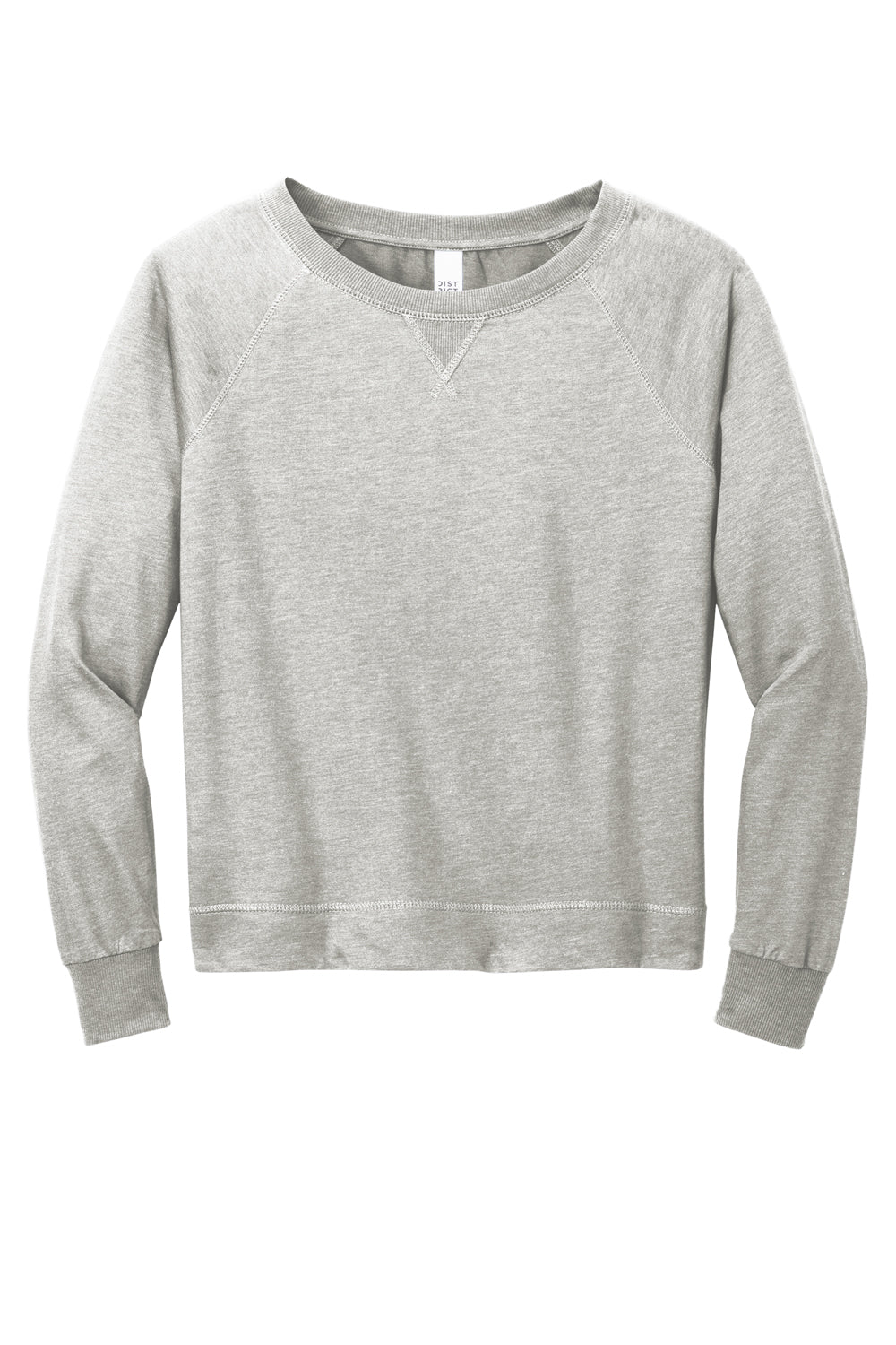 District Womens French Terry Long Sleeve Crewneck Sweatshirt Heather Light Grey Flat Front