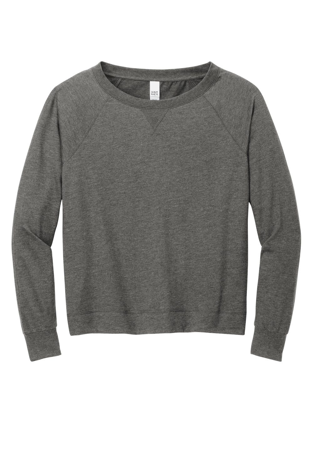 District Womens French Terry Long Sleeve Crewneck Sweatshirt Washed Coal Grey Flat Front