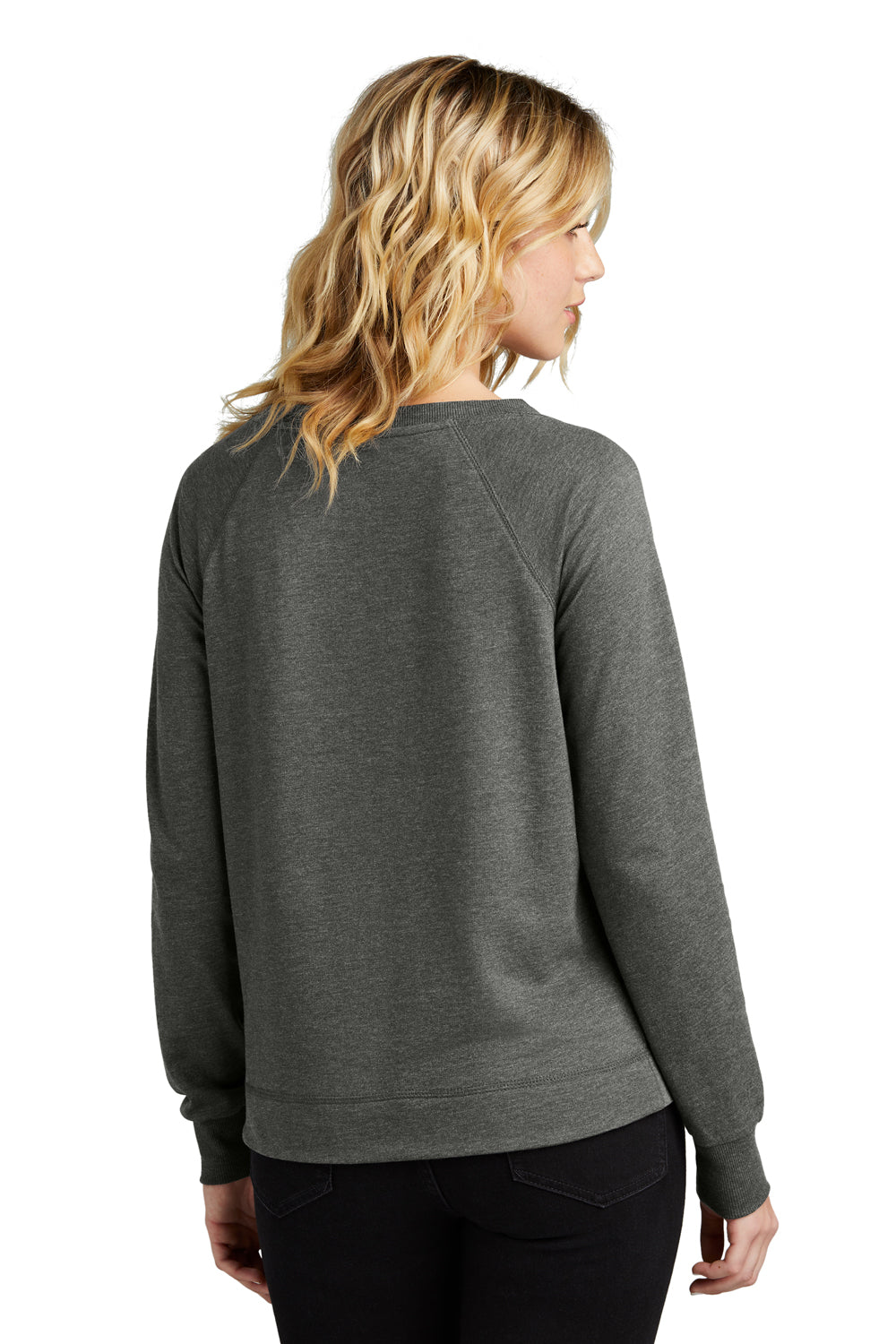 District Womens French Terry Long Sleeve Crewneck Sweatshirt Washed Coal Grey Back