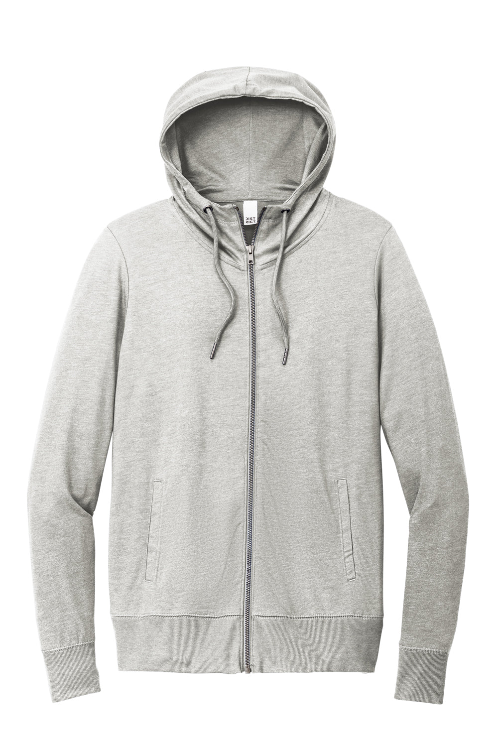 District Womens French Terry Full Zip Hooded Sweatshirt Hoodie Heather Light Grey Flat Front