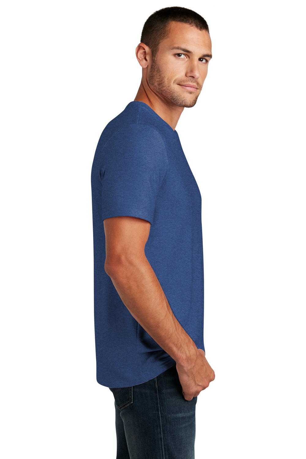 District Mens Flex Short Sleeve Crewneck T-Shirt Heather Deep Royal Blue Side