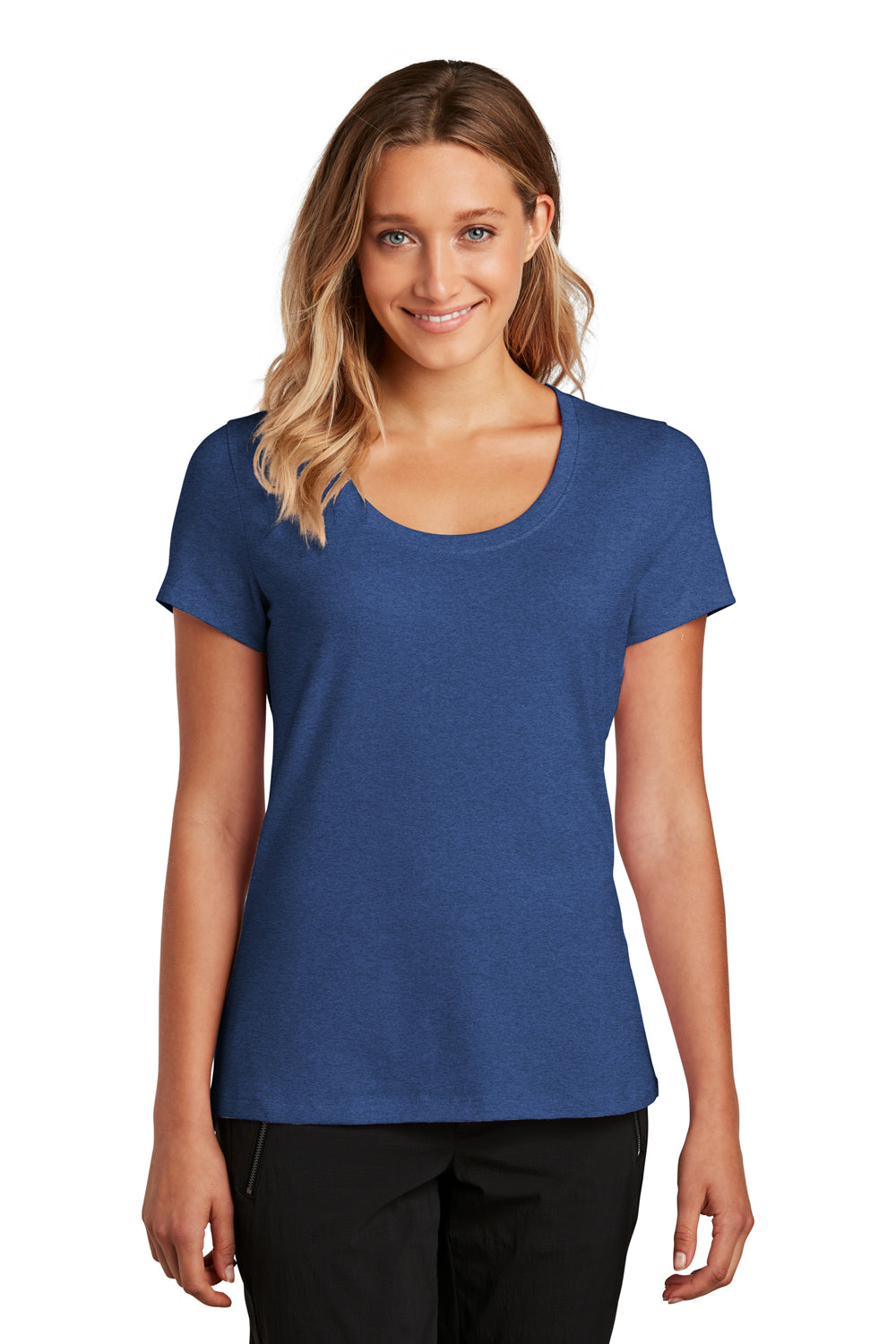 District Womens Flex Short Sleeve Scoop Neck T-Shirt Heather Deep Royal Blue Front