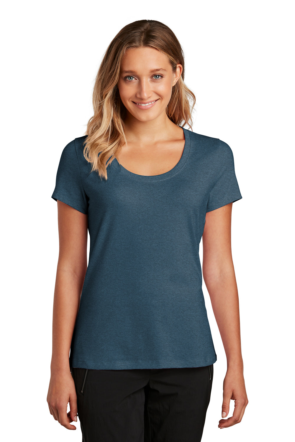 District Womens Flex Short Sleeve Scoop Neck T-Shirt Heather Neptune Blue Front