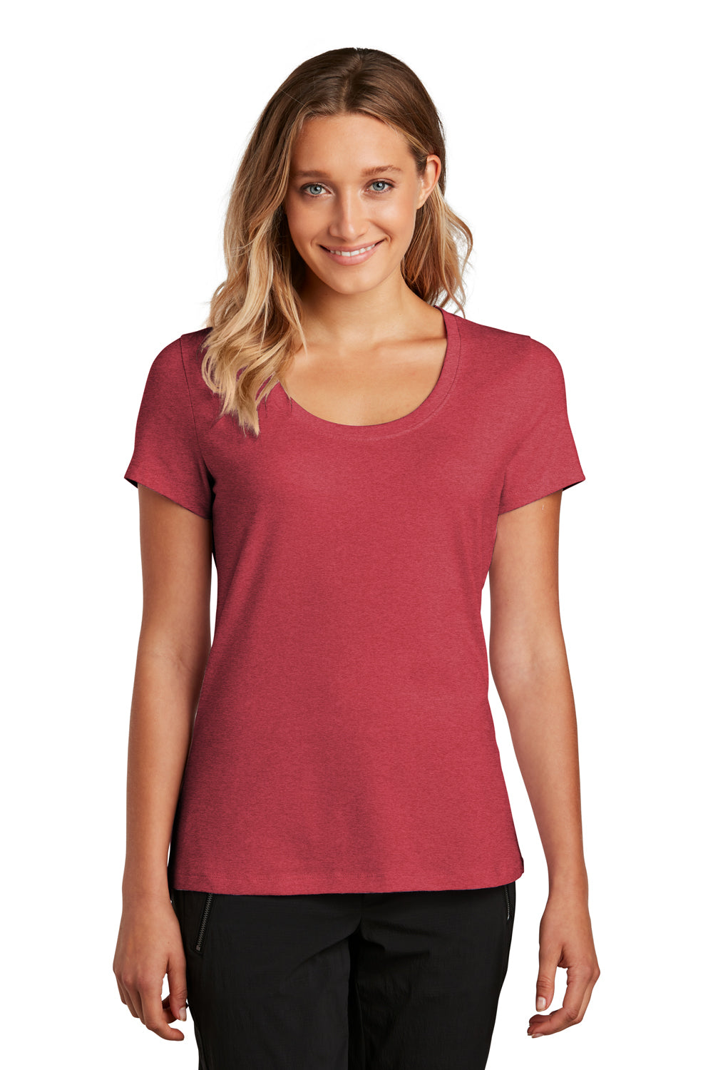 District Womens Flex Short Sleeve Scoop Neck T-Shirt Heather Red Front