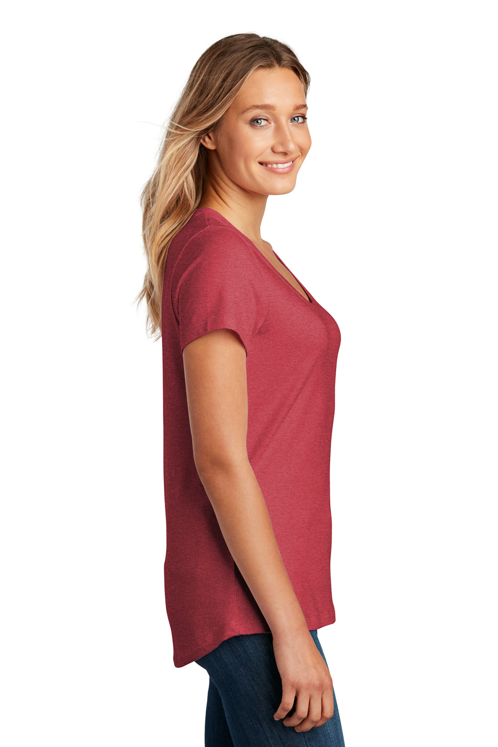 District Womens Flex Short Sleeve Scoop Neck T-Shirt Heather Red Side