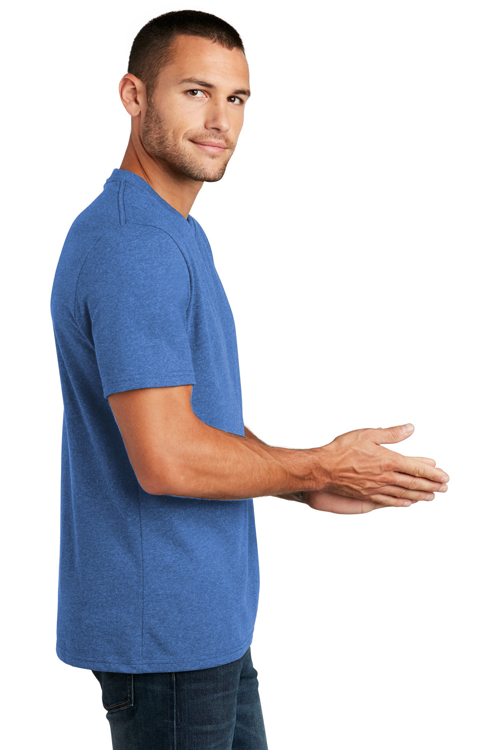 District Mens Re-Tee Short Sleeve Crewneck T-Shirt Heather Blue Side