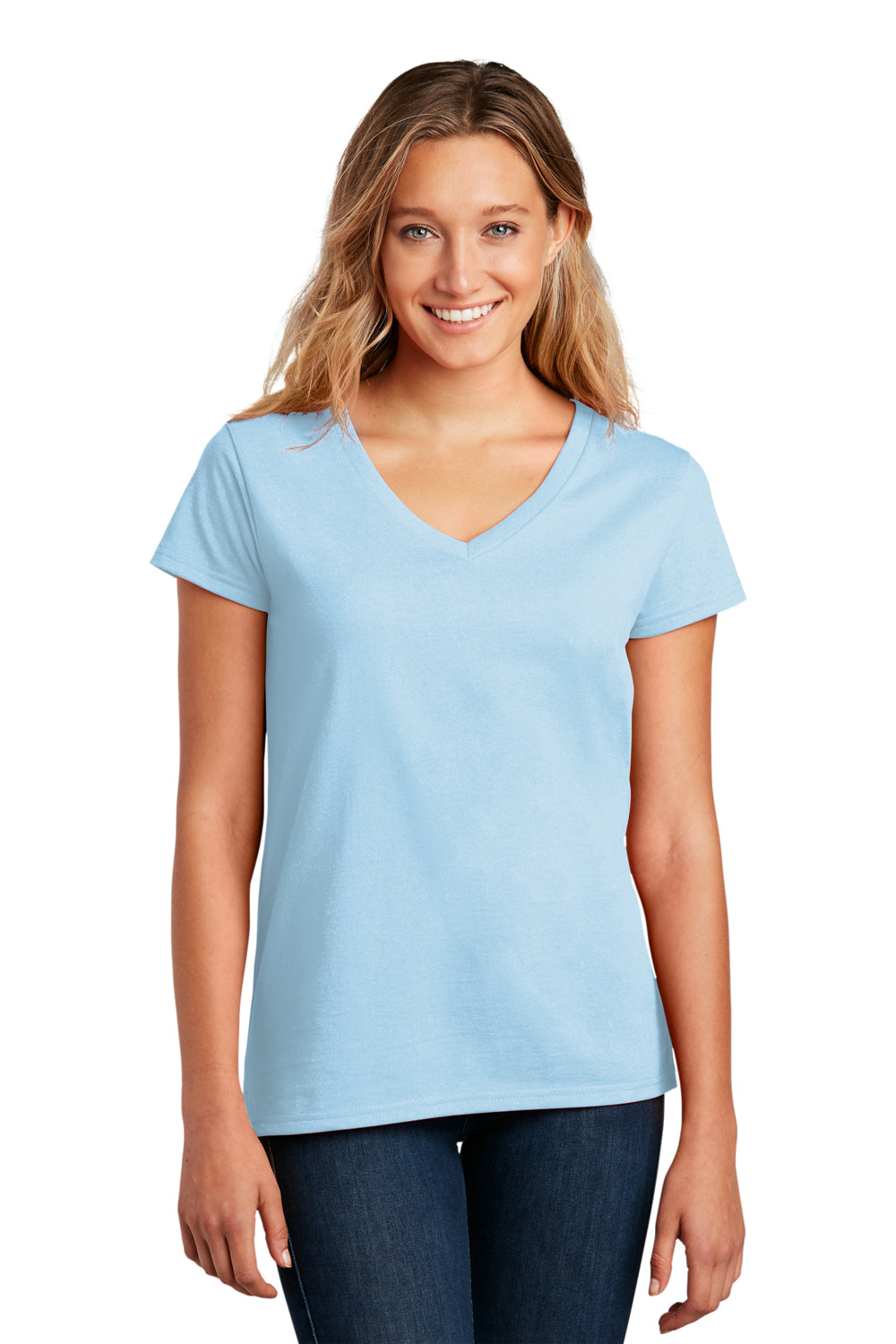 District Womens Re-Tee Short Sleeve V-Neck T-Shirt Crystal Blue Front