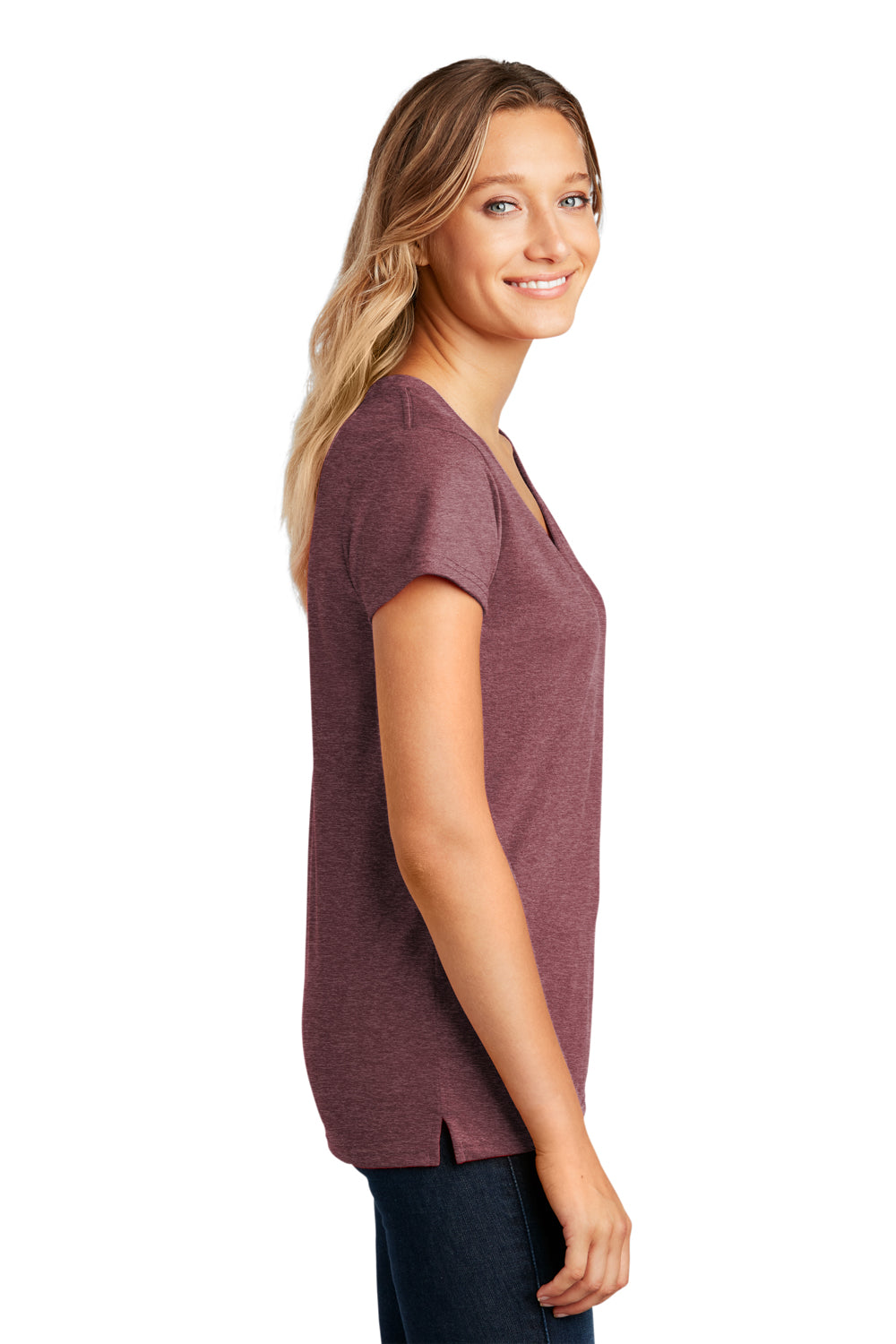 District Womens Re-Tee Short Sleeve V-Neck T-Shirt Heather Maroon Side