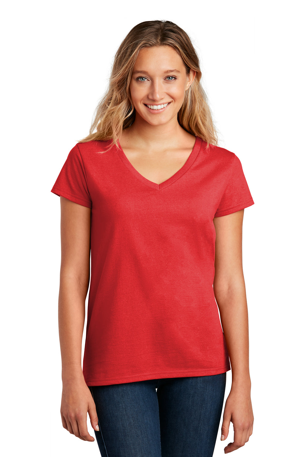 District Womens Re-Tee Short Sleeve V-Neck T-Shirt Ruby Red Front