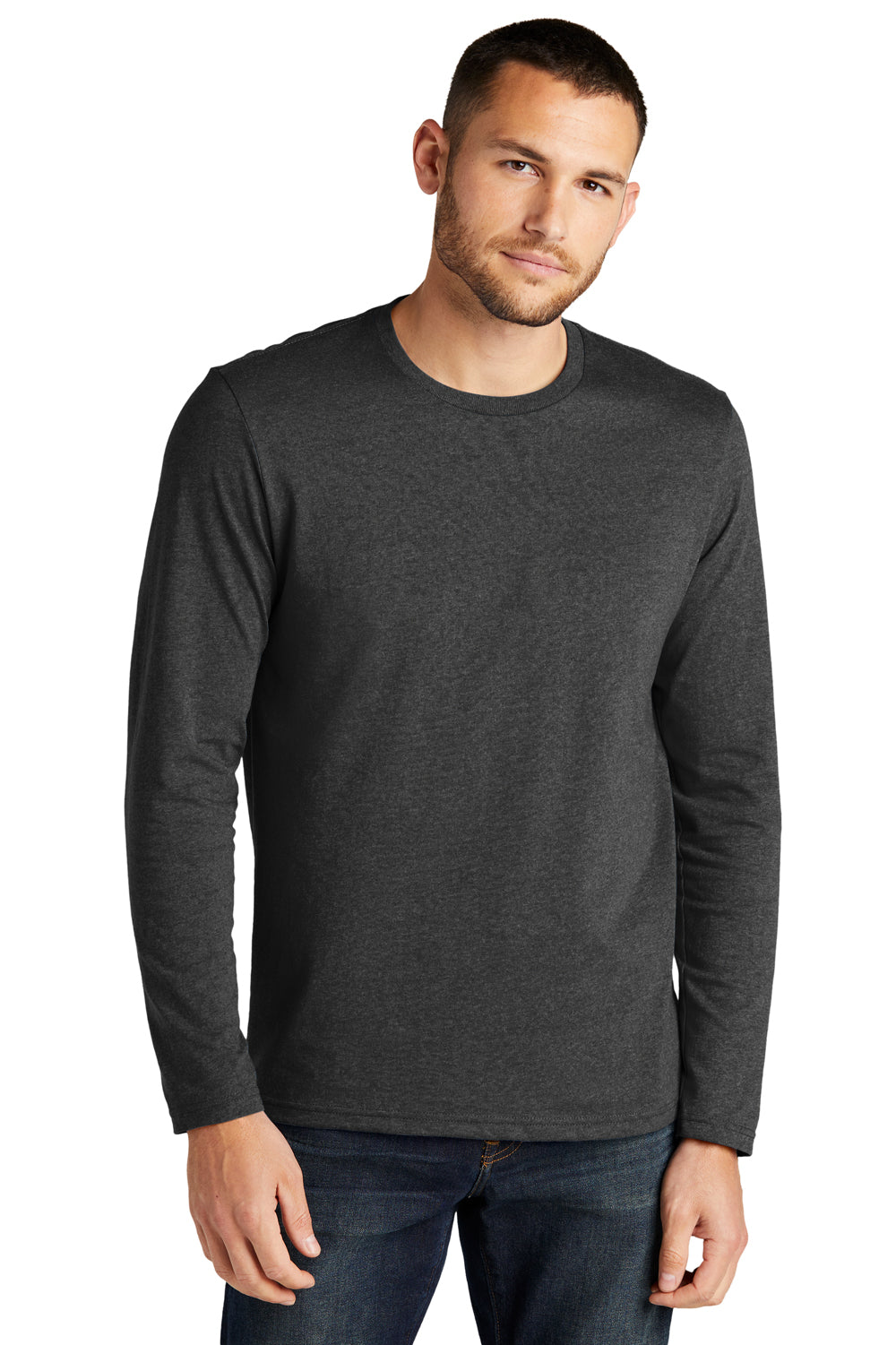 District DT8003 Re-Tee Long Sleeve Crewneck T-Shirt Heather Charcoal Grey Front