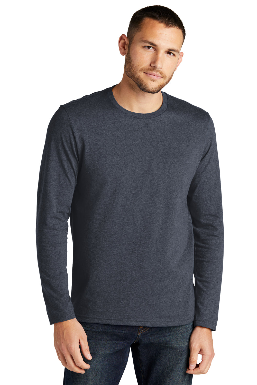 District DT8003 Re-Tee Long Sleeve Crewneck T-Shirt Heather Navy Blue Front