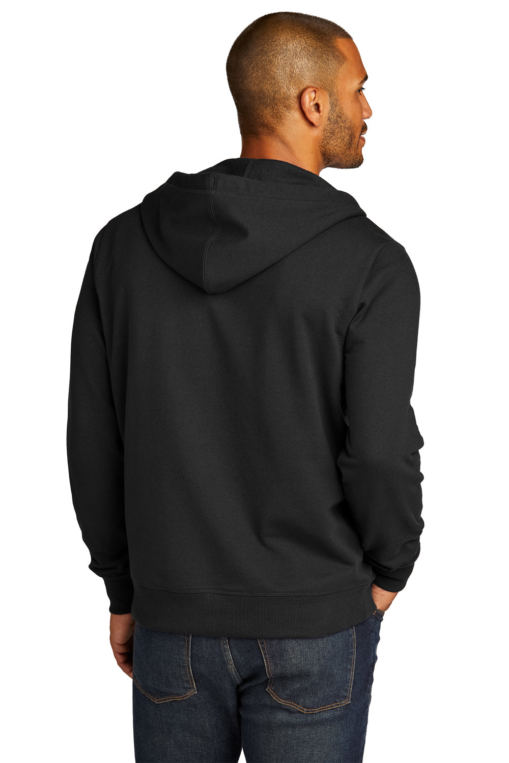 District Mens Re-Fleece Full Zip Hooded Sweatshirt Hoodie Black Side