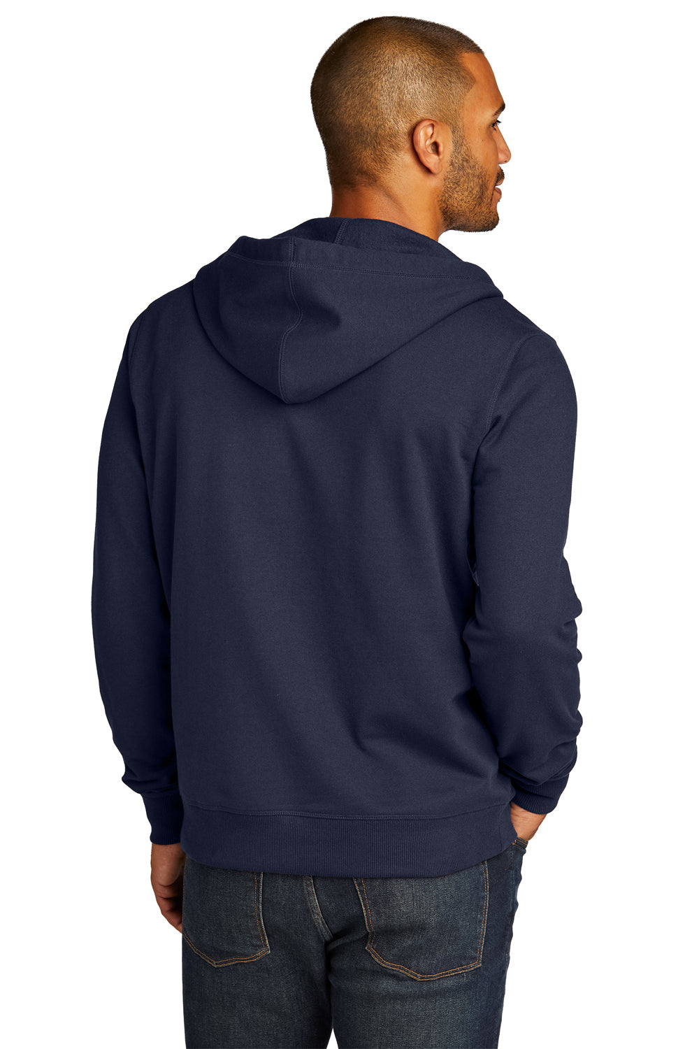 District Mens Re-Fleece Full Zip Hooded Sweatshirt Hoodie True Navy Blue Side