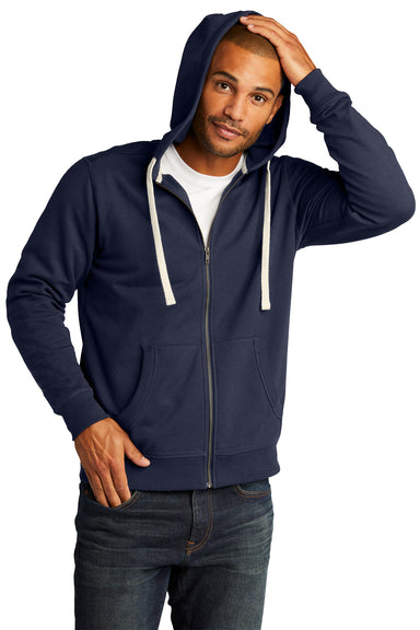 District Mens Re-Fleece Full Zip Hooded Sweatshirt Hoodie True Navy Blue Front