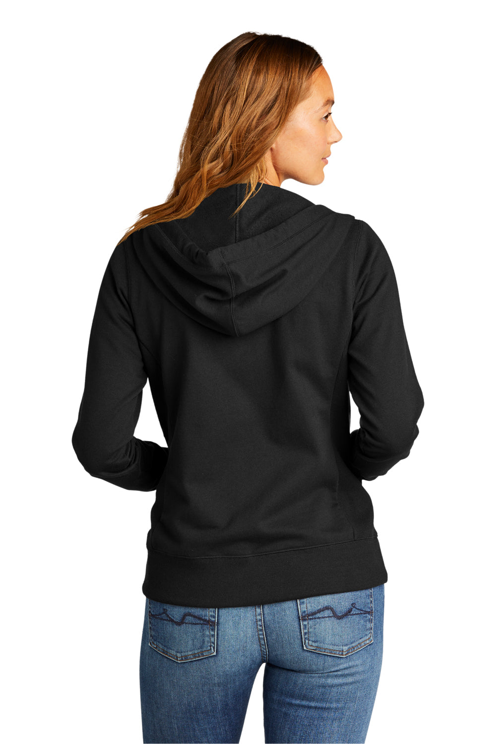 District Womens Re-Fleece Full Zip Hooded Sweatshirt Hoodie Black Side