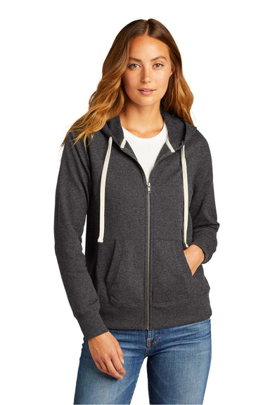 District Womens Re-Fleece Full Zip Hooded Sweatshirt Hoodie Heather Charcoal Grey Front