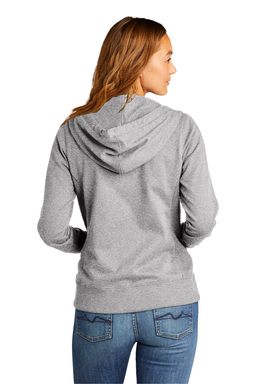 District Womens Re-Fleece Full Zip Hooded Sweatshirt Hoodie Heather Light Grey Side