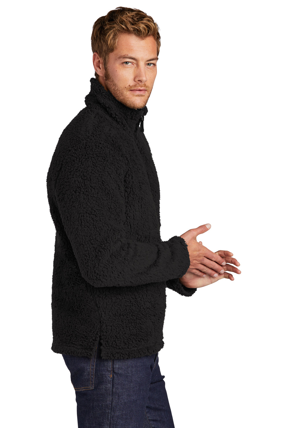 Port Authority Mens Cozy 1/4 Zip Fleece Jacket Black Side