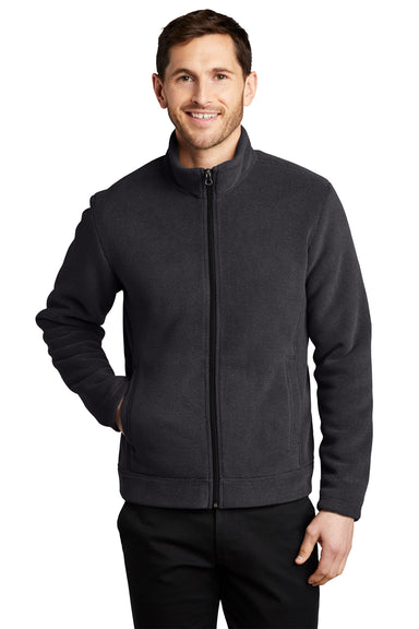 Port Authority Mens Ultra Warm Brushed Fleece Full Zip Jacket Graphite Grey/Deep Black Front
