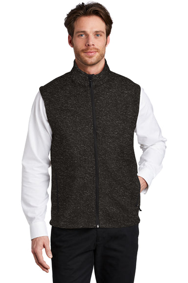 Port Authority Mens Sweater Fleece Full Zip Vest Heather Black Front