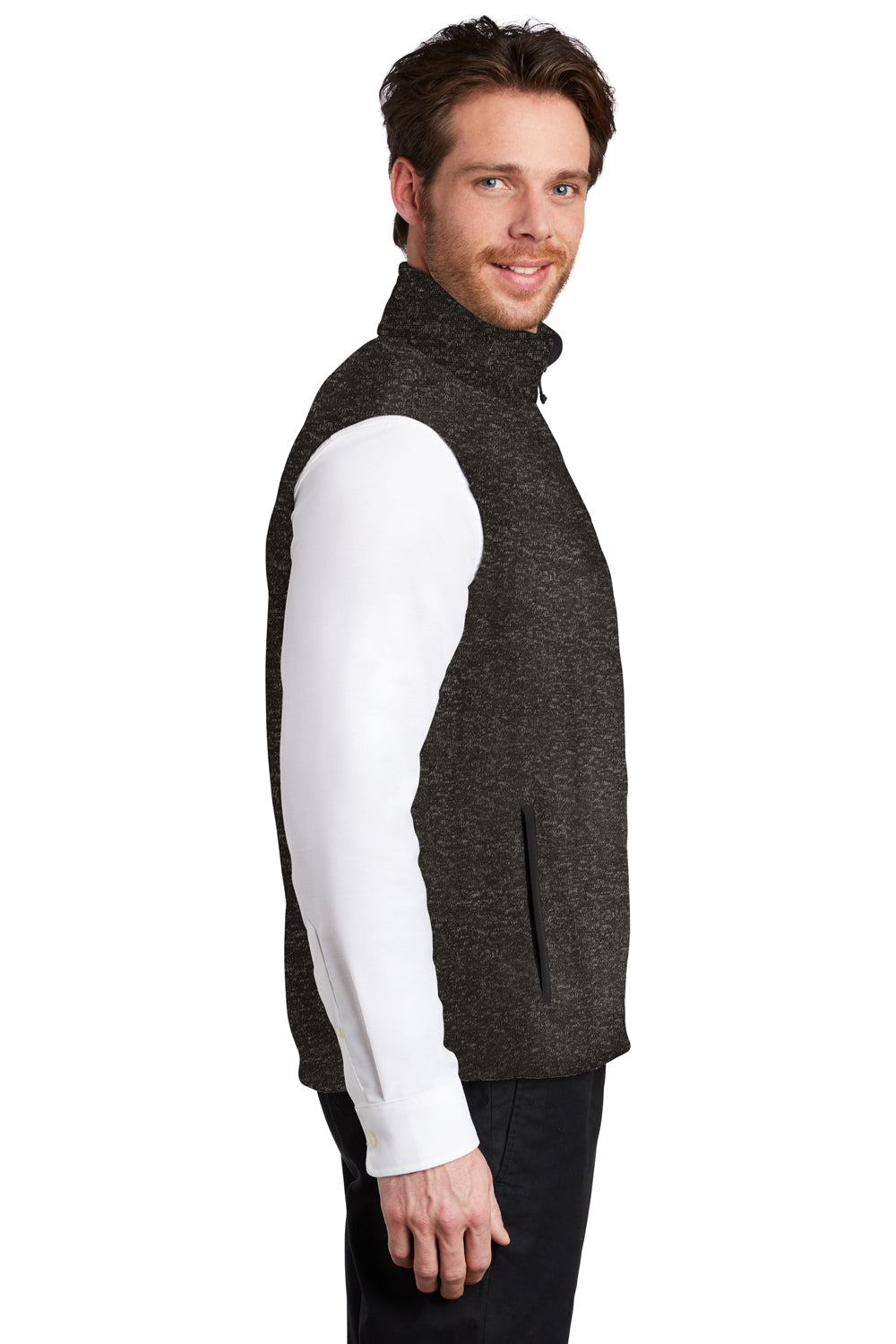Port Authority Mens Sweater Fleece Full Zip Vest Heather Black Side