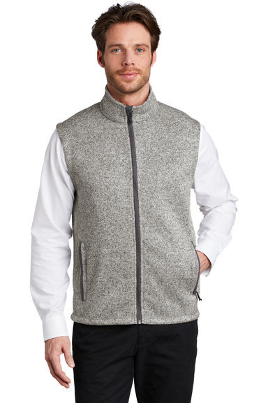 Port Authority Mens Sweater Fleece Full Zip Vest Heather Grey Front