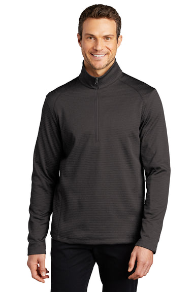 Port Authority Mens Diamond Fleece 1/4 Zip Sweatshirt Heather Dark Charcoal Grey Front