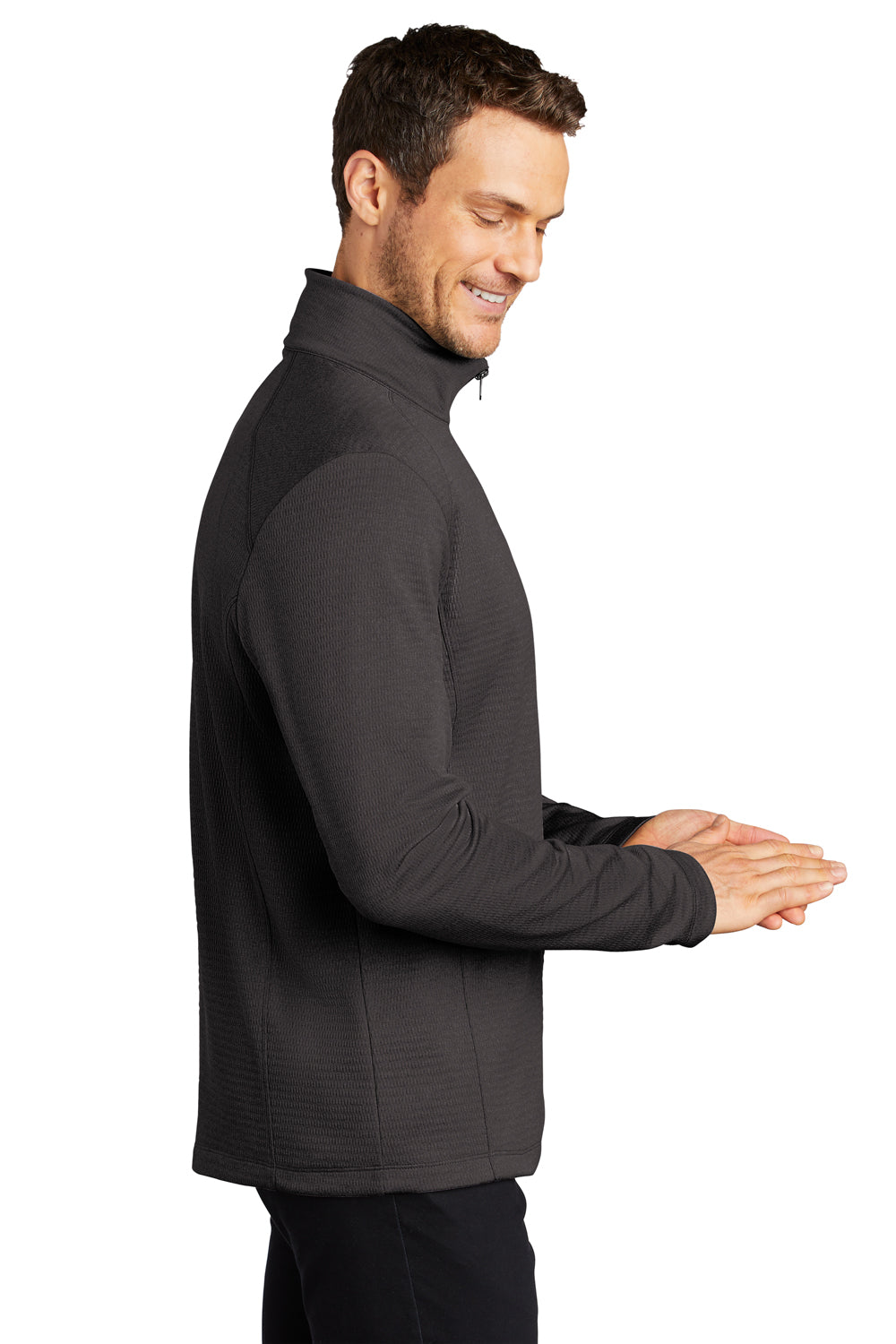 Port Authority Mens Diamond Fleece 1/4 Zip Sweatshirt Heather Dark Charcoal Grey Side