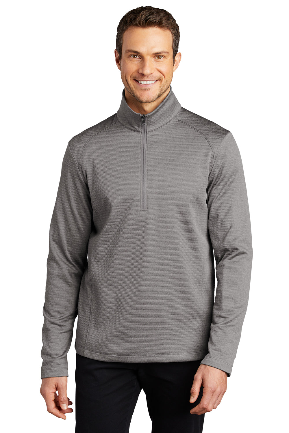 Port Authority Mens Diamond Fleece 1/4 Zip Sweatshirt Heather Gusty Grey Front