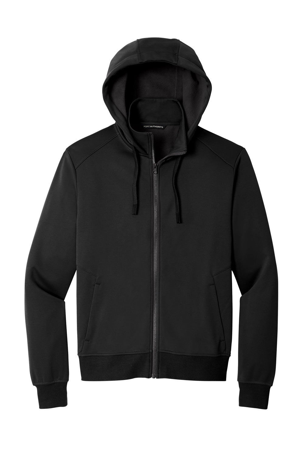 Port Authority F814 Mens Smooth Fleece Full Zip Hooded Jacket Deep Black Flat Front