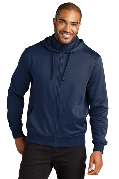 Port Authority F814 Mens Smooth Fleece Full Zip Hooded Jacket River Navy Blue Front