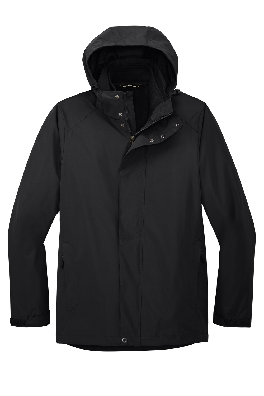 Port Authority J123 Mens All Weather 3 in 1 Full Zip Hooded Jacket Black Flat Front