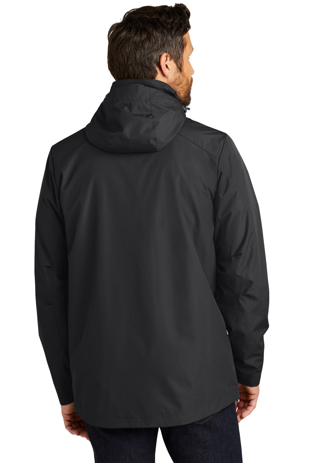 Port Authority J123 Mens All Weather 3 in 1 Full Zip Hooded Jacket Black Back