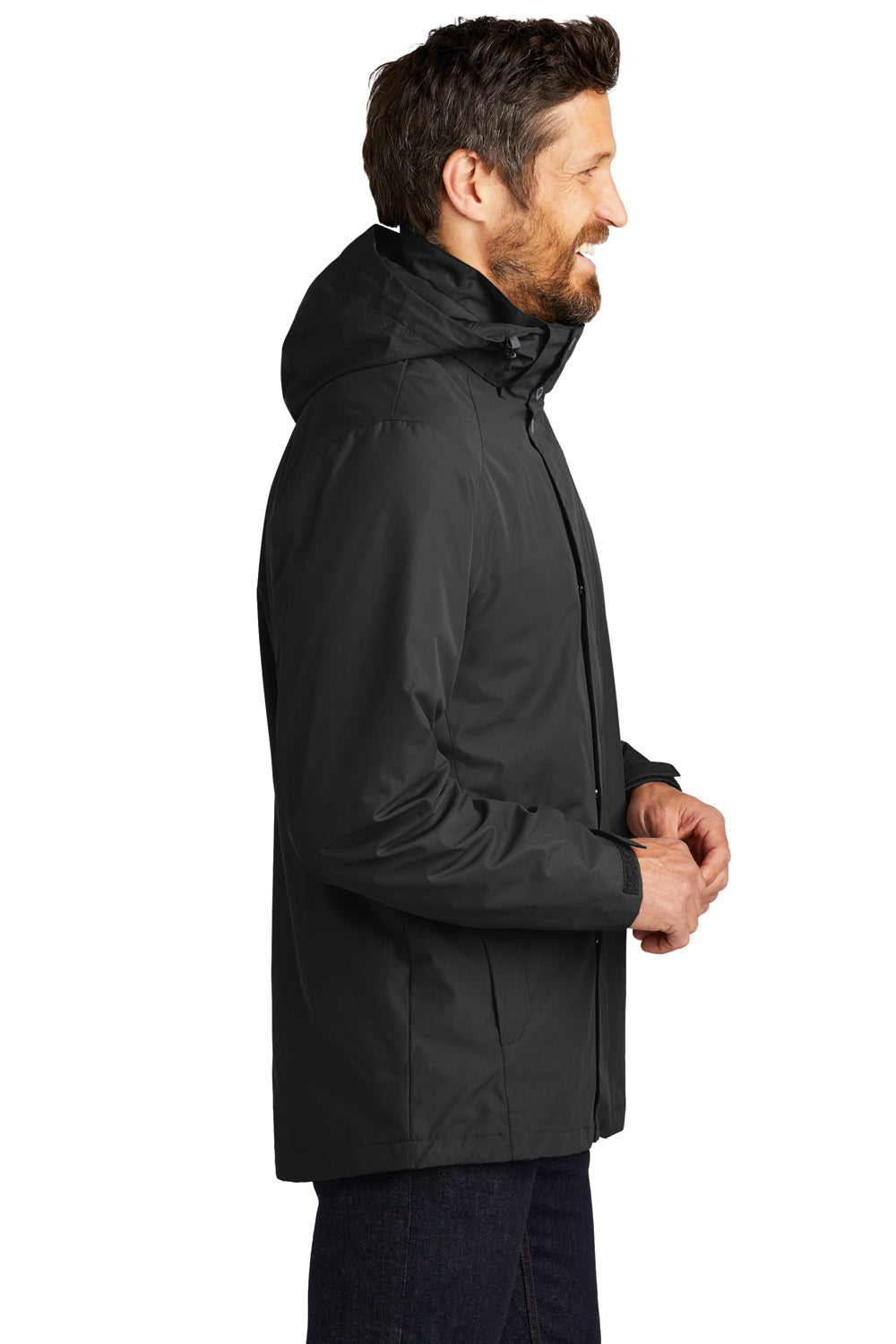 Port Authority J123 Mens All Weather 3 in 1 Full Zip Hooded Jacket Black Side