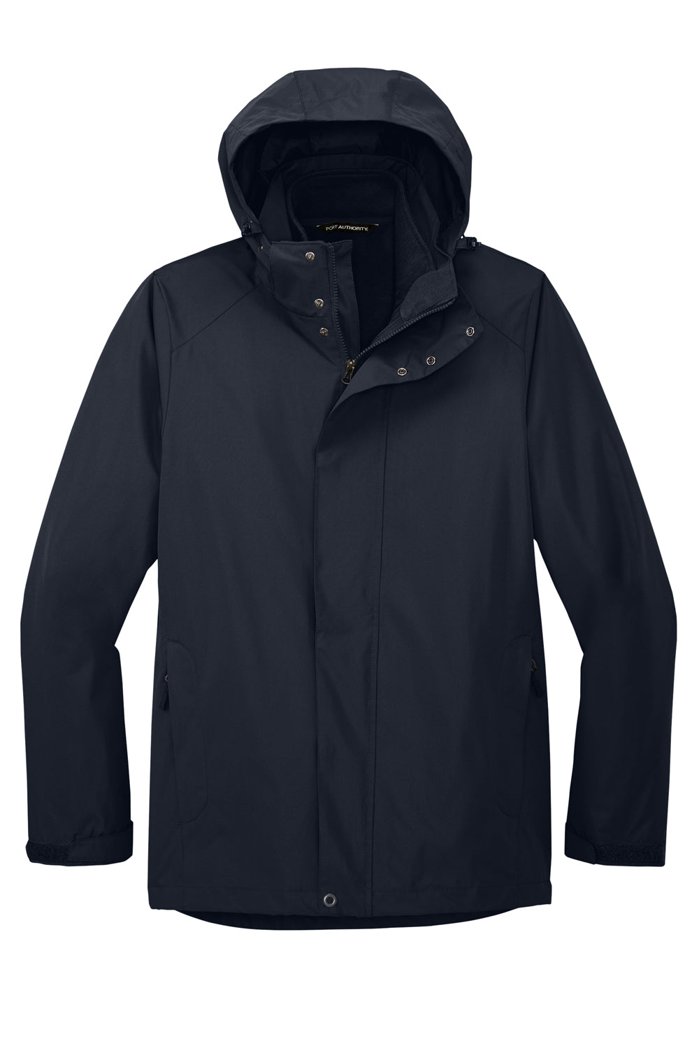 Port Authority J123 Mens All Weather 3 in 1 Full Zip Hooded Jacket River Navy Blue Flat Front