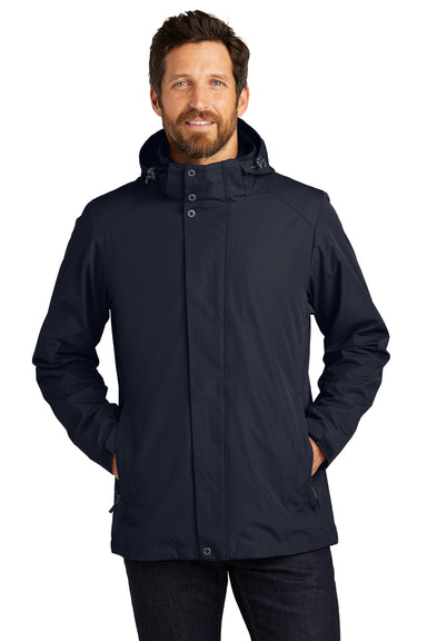 Port Authority J123 Mens All Weather 3 in 1 Full Zip Hooded Jacket River Navy Blue Front