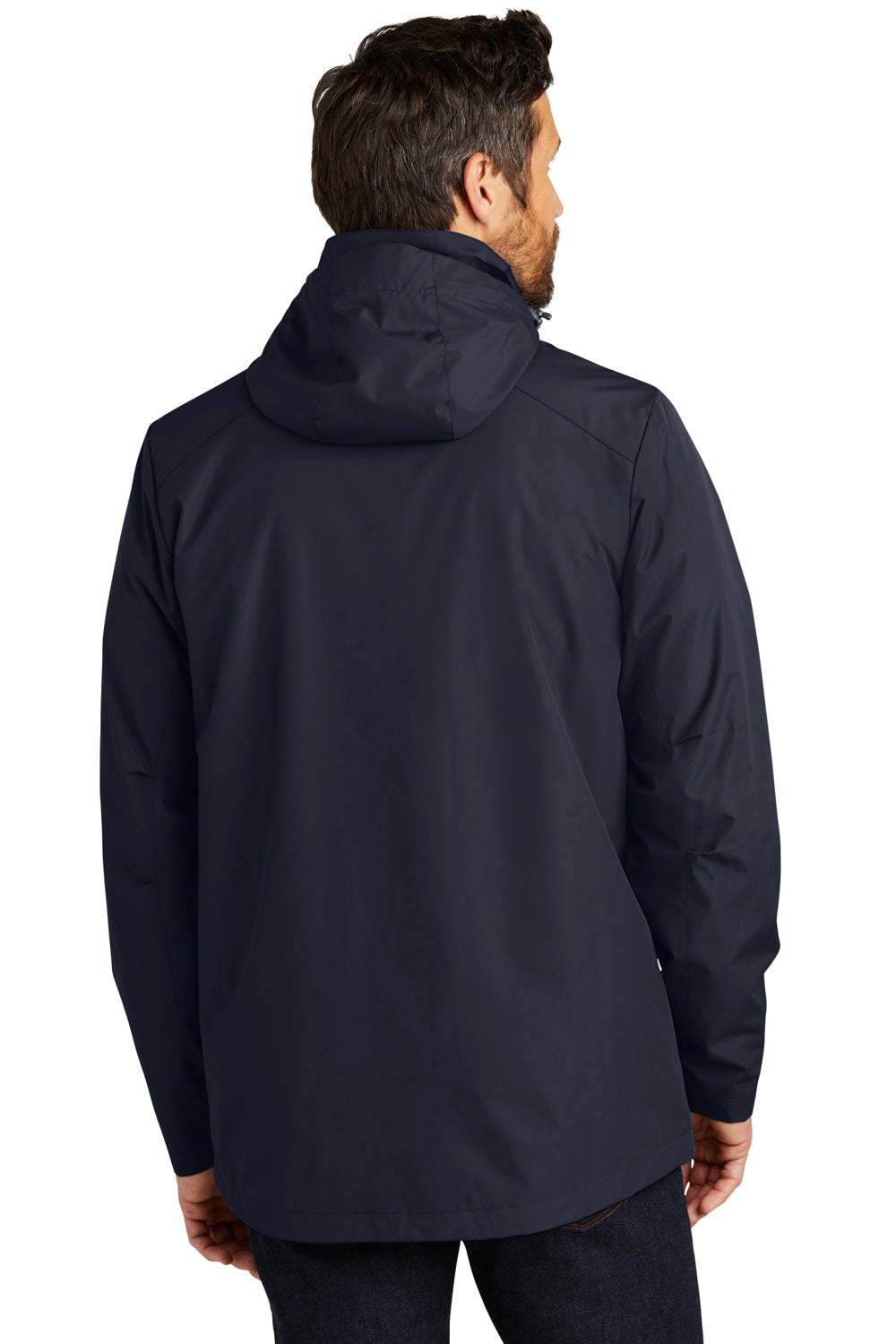 Port Authority J123 Mens All Weather 3 in 1 Full Zip Hooded Jacket River Navy Blue Back