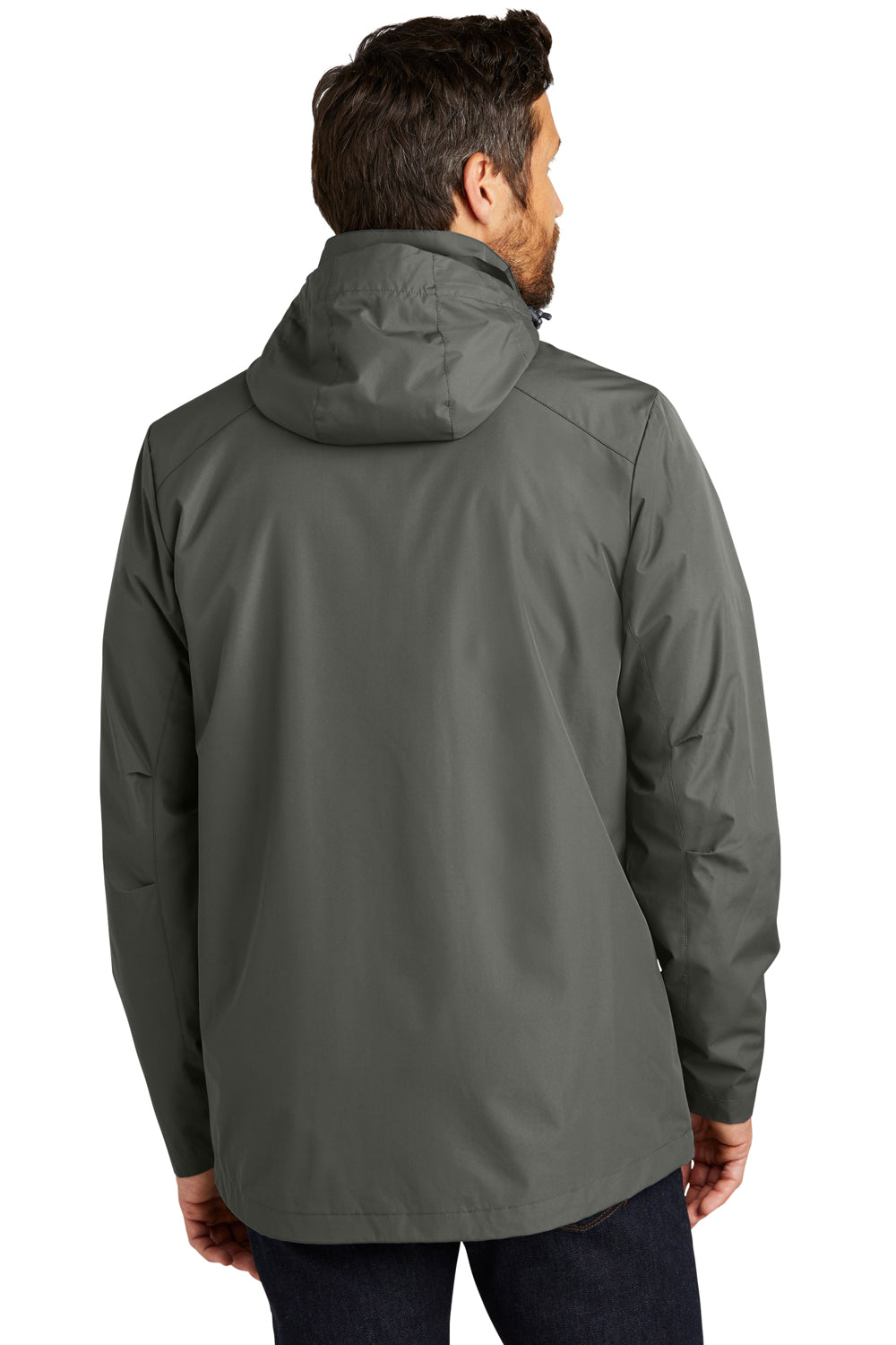 Port Authority J123 Mens All Weather 3 in 1 Full Zip Hooded Jacket Storm Grey Back