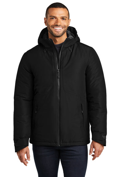 Port Authority J362 Mens Venture Waterproof Insulated Full Zip Hooded Jacket Deep Black Front
