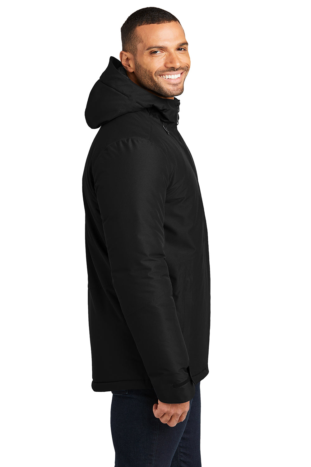 Port Authority J362 Mens Venture Waterproof Insulated Full Zip Hooded Jacket Deep Black Side